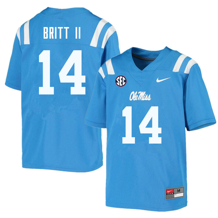 Men #14 Marc Britt II Ole Miss Rebels College Football Jerseys Sale-Powder Blue